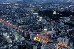 名古屋市、夕暮れの街並み